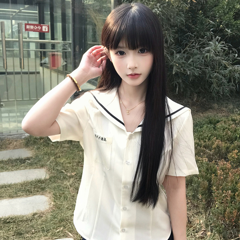 舞鸥羽阁JK海军领衬衫白色短袖无胸挡水手服学院风基础款原创制服