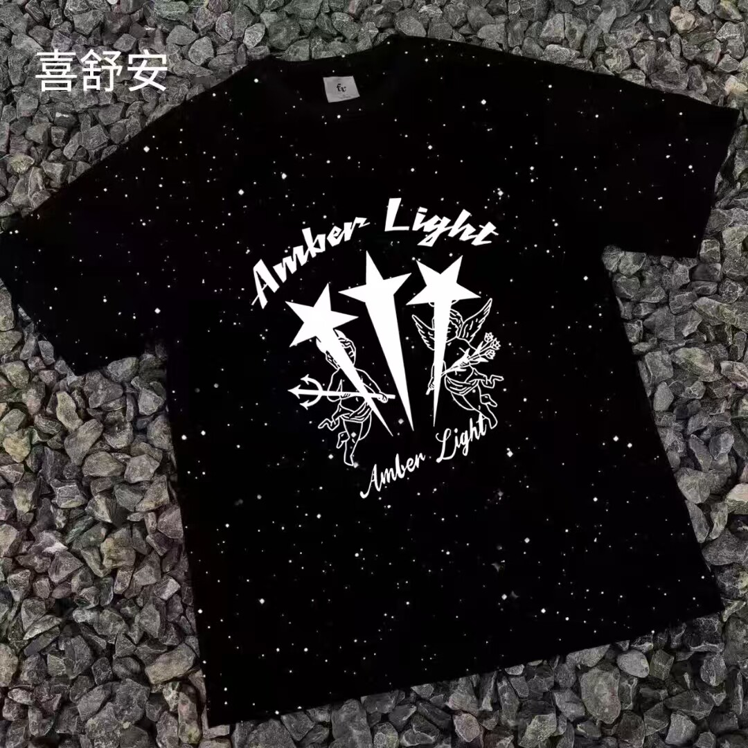美式轻奢满天星重磅短袖T恤男仿刺绣高街半袖夏季印花ins潮牌国潮图片
