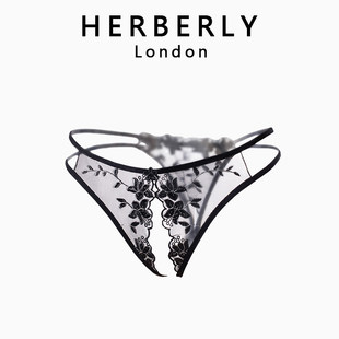 英国HERBERLY 性感女内裤纯欲风刺绣镂空三角裤透视刺绣丁字裤潮