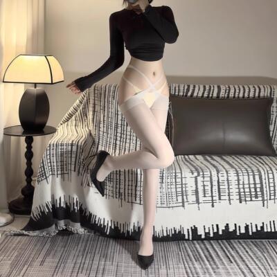 日本性感交叉白色丝袜女纯欲免脱美腿长筒大腿袜情调开裆吊带连裤