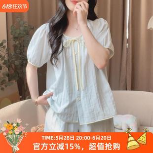 三件套甜美带胸垫家居服套装 2025年夏新款 长裤 纯棉睡衣女短袖 短裤