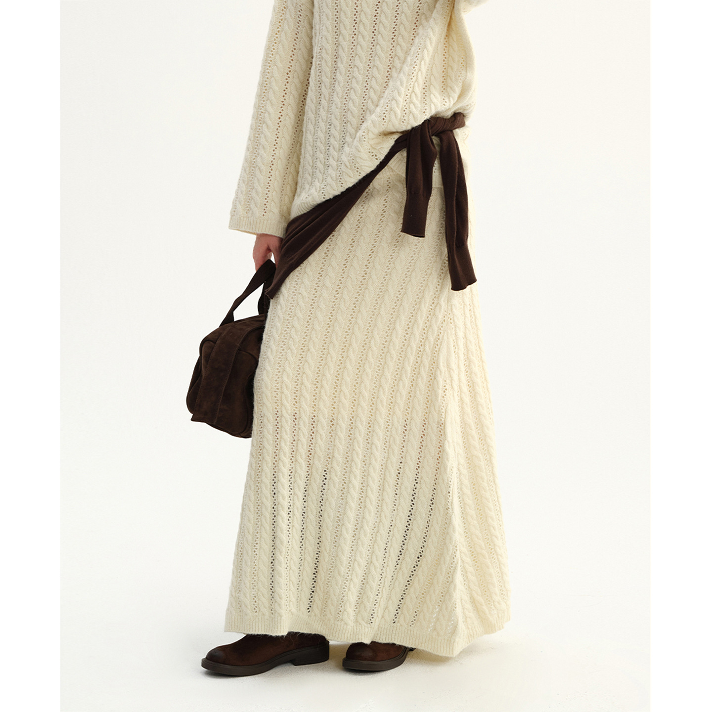 Textile Song简约宽松长毛麻花毛织半裙秋冬长裙时尚气质裙子