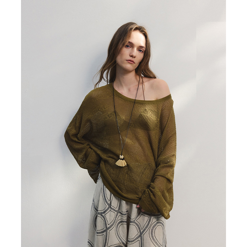 重工花纹镂空防晒套头针织衫