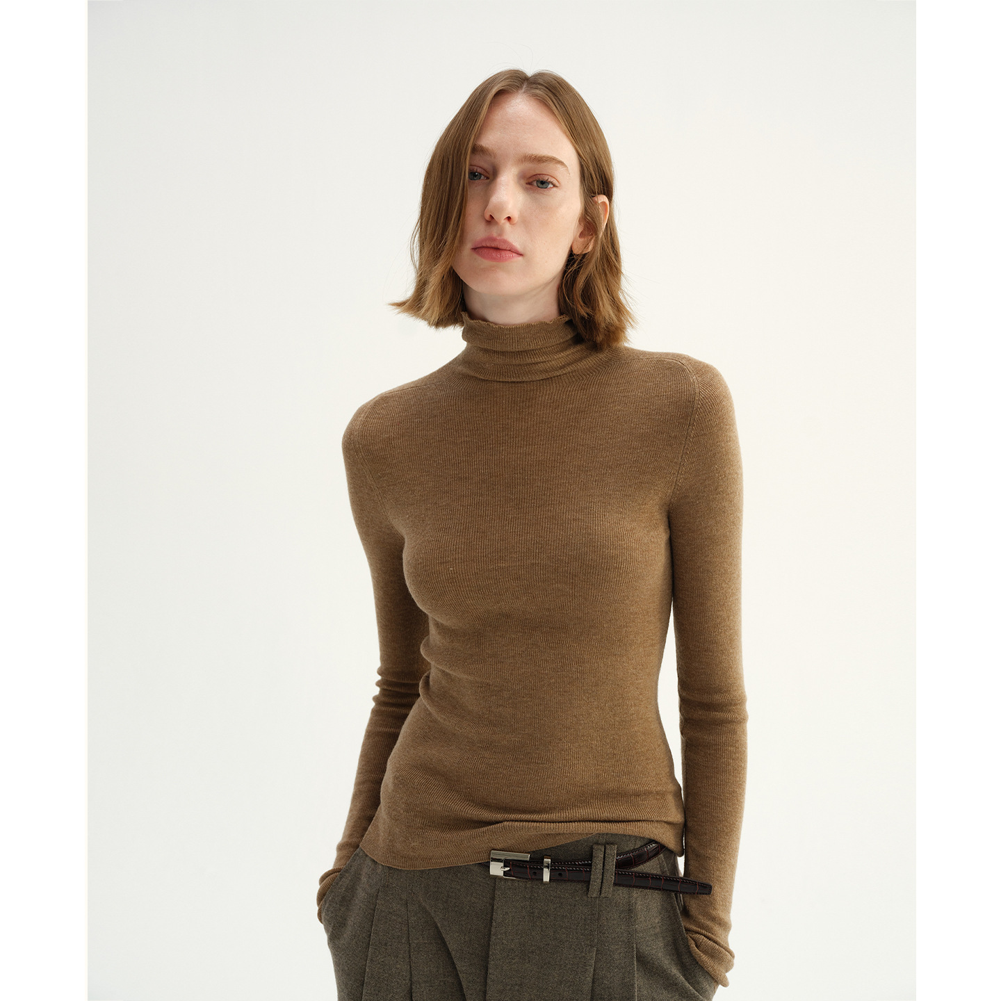 Textile Song修身简约绵羊毛高领打底衫毛衣净版显瘦内搭上衣