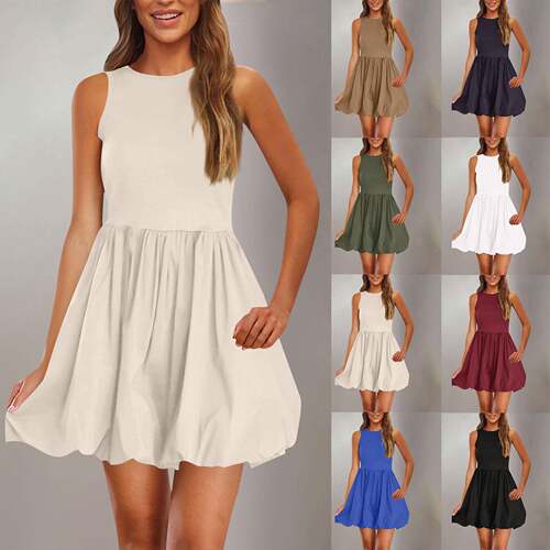 Summer Short Bubble Dresses For Women 2025 Casual Sleeveless