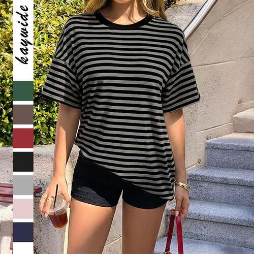 Women'S Style Striped Loose Fit T-Shirt Casual Drop Shoulder