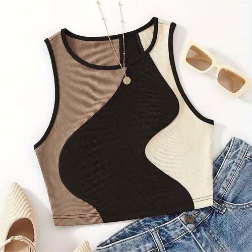 Women'S Colorblock Ribbed Crop Tank Top Summer Outfits 2026