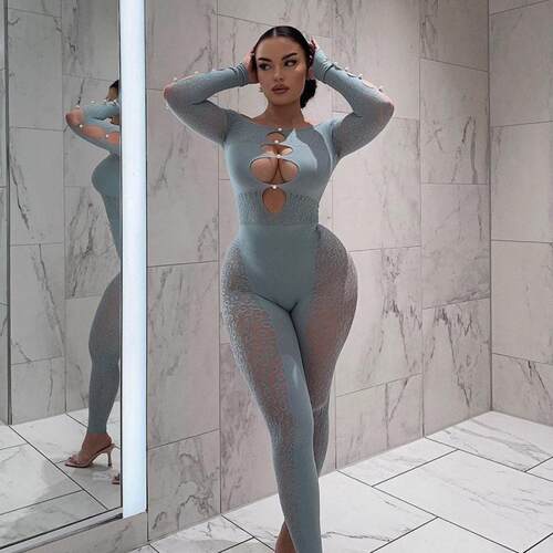 See-Through Mesh Long Sleeve One Size Fits Most Embellished