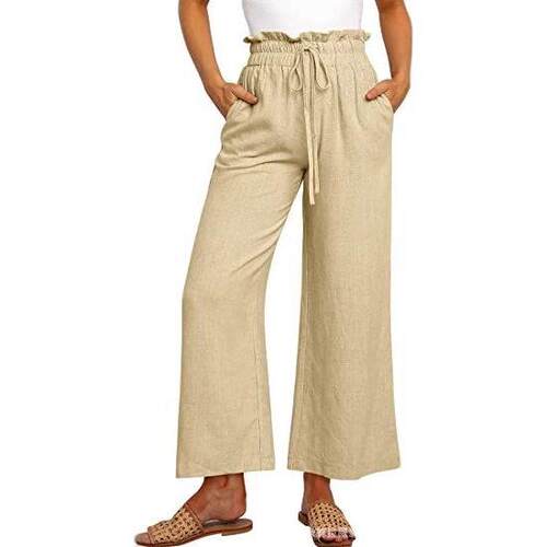 Women'S Linen Pants Casual Loose High Waist Drawstring Wide