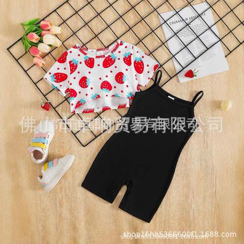 Toddler Girls Summer Outfit Strawberry Print Short Sleeves
