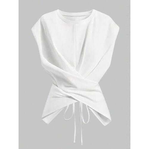 Women'S Knit Round Neck Drop Shoulder Sleeve T-Shirt
