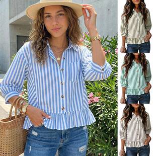 3/4 Length Sleeve Womens Tops Dressy Casual Blouses Babydoll