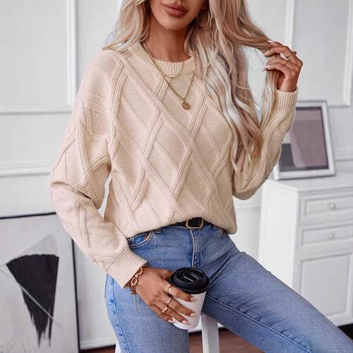 Women'S Random Geometric Pattern Drop Shoulder Sweater