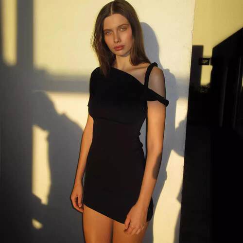 Cute Solid Color Slant Arm Knot Dress Womenswear Casual Wear