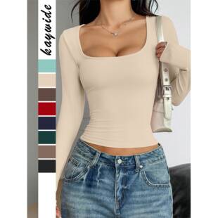 Pure Color Casual Daily Simple Minimalist Square Neck Slim