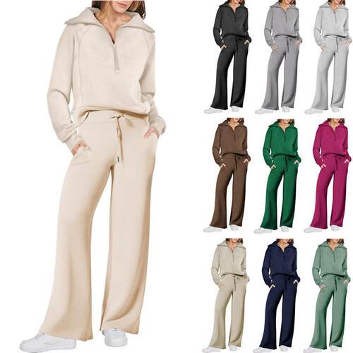 Women'S Casual 2-Piece Sweatsuit Set - Half Zip Pullover