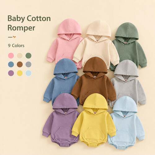 Baby Onesie Newborn Boy Girl Hooded Romper Long Sleeve Front