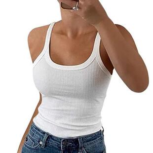 Women'S Scoop Neck Spaghetti Strap Ribbed Top Casual