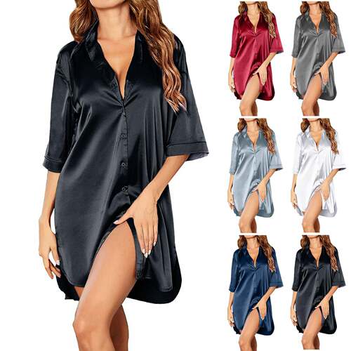Women'S Sexy Plain Casual Shirt Comfortable Smooth Long
