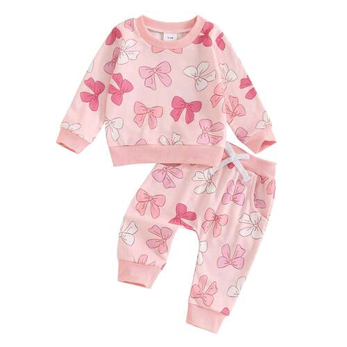 Little Girls 2Piece Fall Sets Long Sleeve Round Neck Bow
