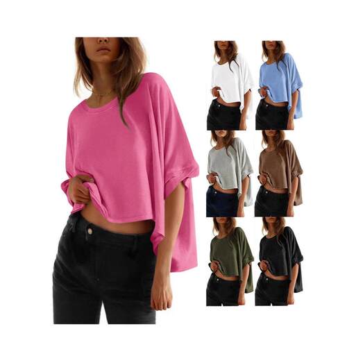 Womens Oversized T-Shirts Cropped Summer Casual Short Sleeve