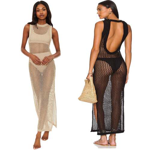 Womens Swimsuit Cover Up Summer Sleeveless Hollow Knit