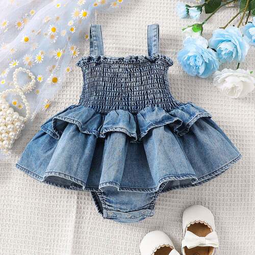 Baby Girls Summer Denim Romper Clothes Dress Newborn Onesie