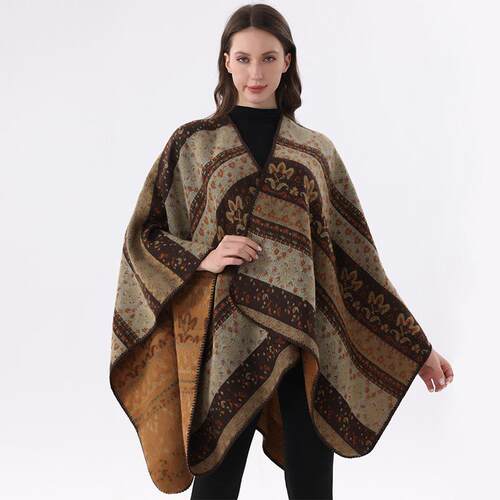 Women Chic Cashmere Shawl Wrap Vintage Side Split Elegant