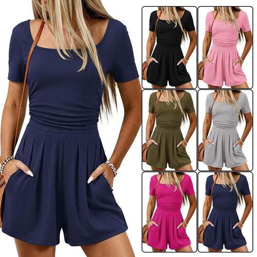 Summer Rompers For Women Short Sleeve Shirt Knit Shorts One