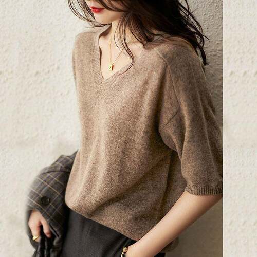Women'S Plain V Neck Sweater Casual Jumper For Spring & Fall