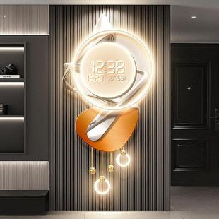 石来运转客厅格栅装饰挂钟万年历2026新款橙色抽象玄关电子屏时钟