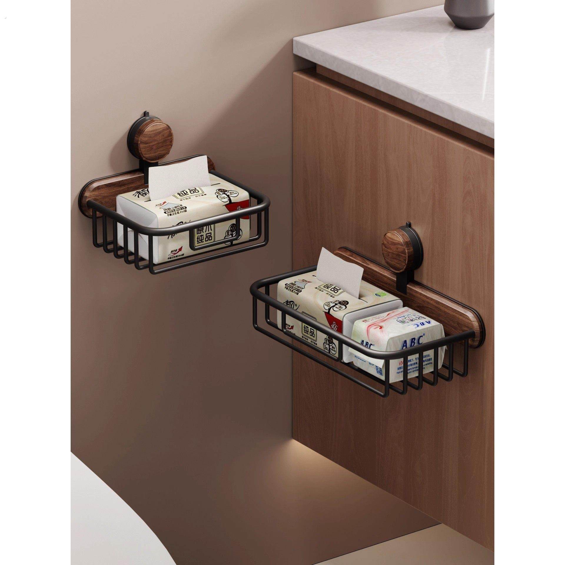 吸盘胡桃木化妆室纸巾盒免打孔浴室洗漱台收纳厕所抽卷筒卫生纸置,收纳整理,纸巾盒,淘宝优惠券,粉丝福利购,淘宝优惠卷