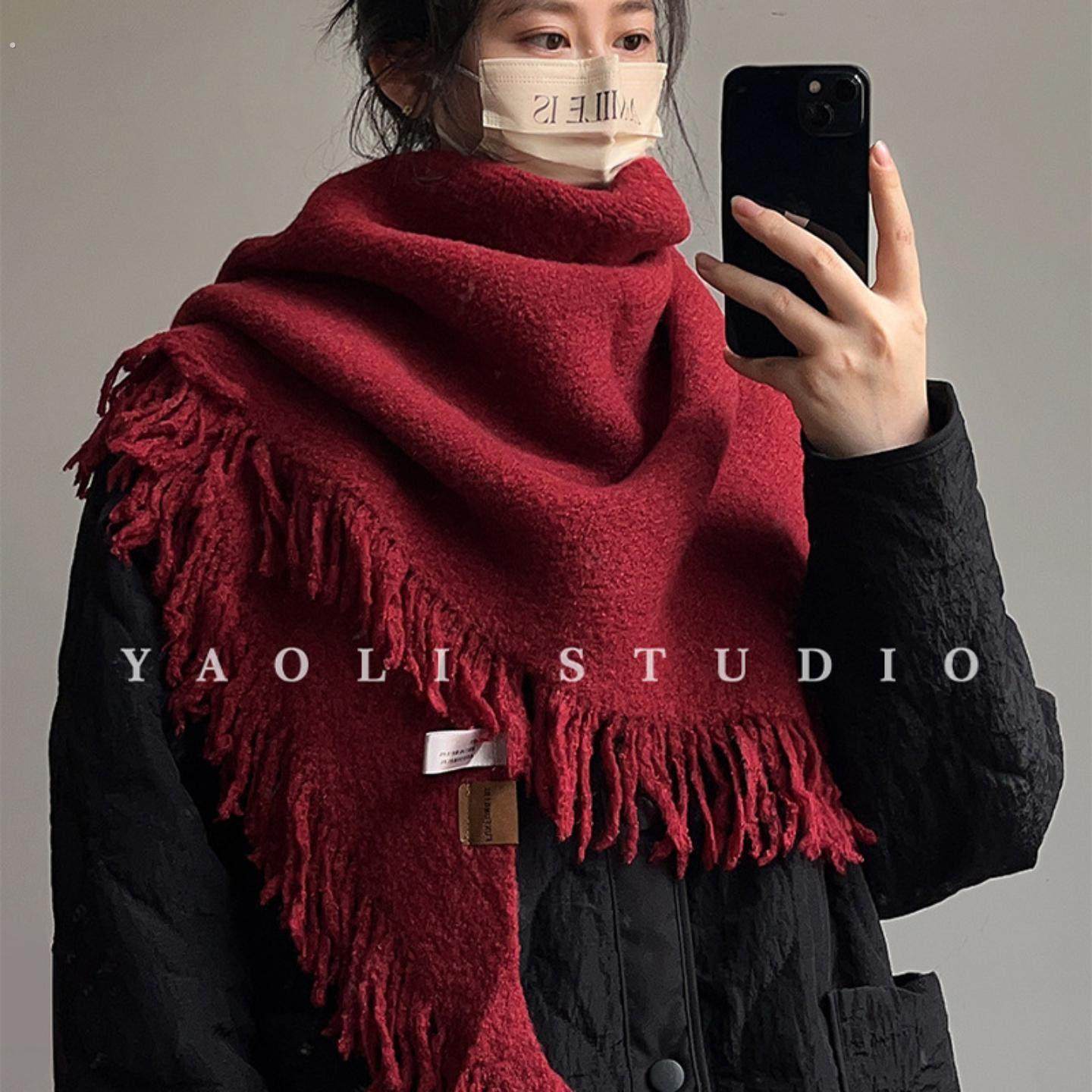 2026马年本命年礼物女围巾安可拉红！含羊毛流苏三角巾女秋冬保暖,服饰配件/皮带/帽子/围巾,围巾/丝巾/披肩,淘宝优惠券,粉丝福利购,淘宝优惠卷