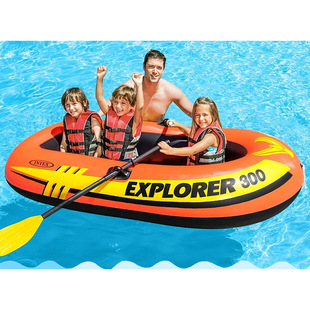 INTEX58332充气船 三人充气船组 充气艇 皮划艇送船桨气泵