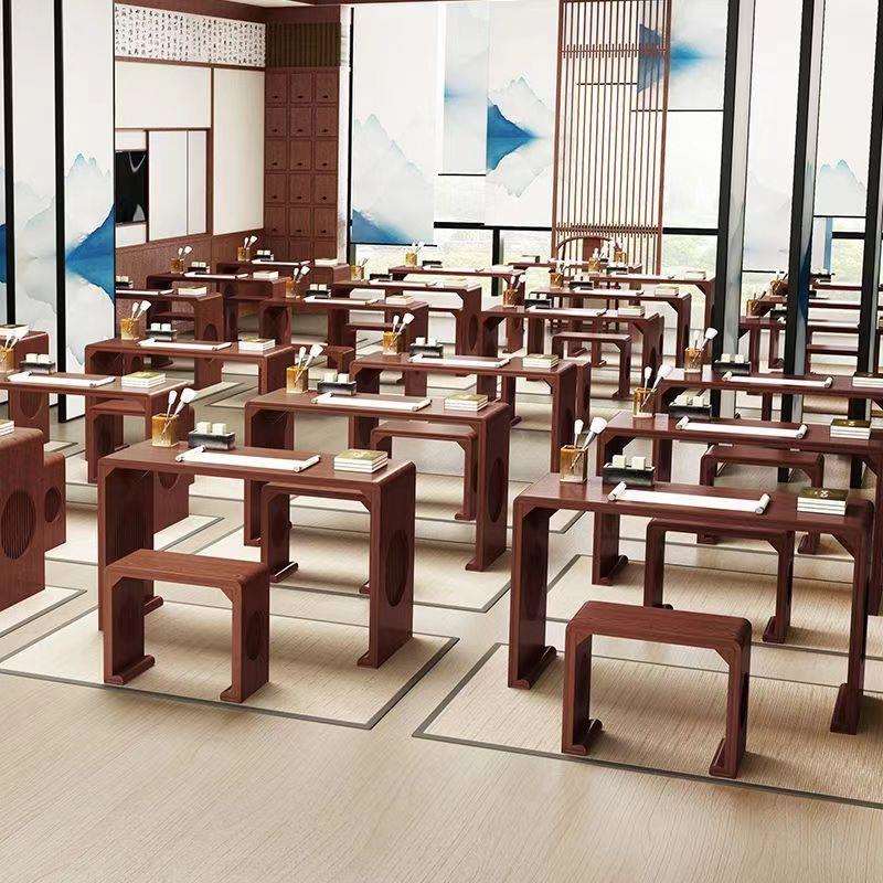中式仿古全实木国学桌书法桌培训班椅学生课桌幼儿园围棋书画桌子