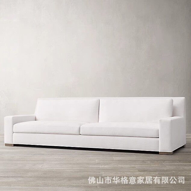 美式乡村复古亚麻布艺三人沙发