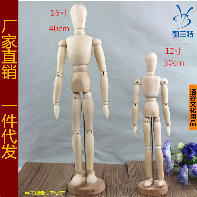 木质关节人 木头人木偶 摆件 40cm人体结构模型 16寸木人美术用品
