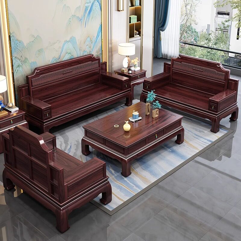 澳洲酸枝实木沙发储物新中式古典雕花农村别墅大户型全套客厅家具