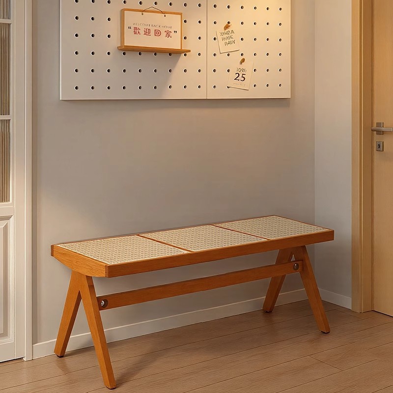 明峥实木中古风入户换鞋凳