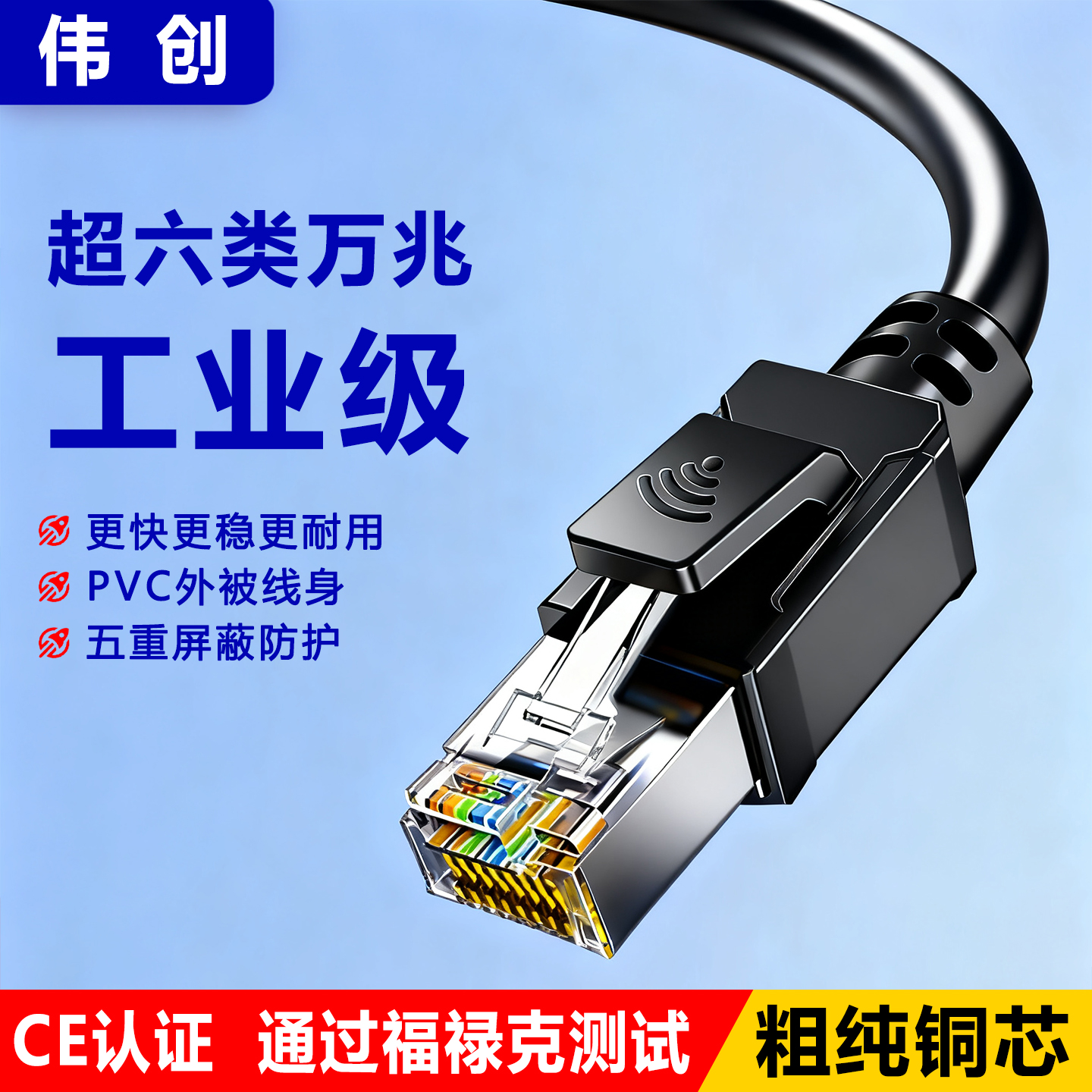 伟创工业网线超六类高柔双屏蔽千兆Profinet伺服镀金接口