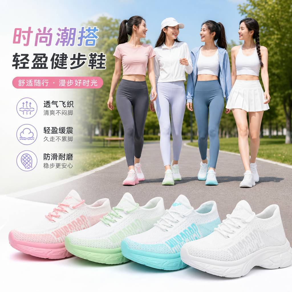 牛霸道女飞织透气缓震广场舞鞋