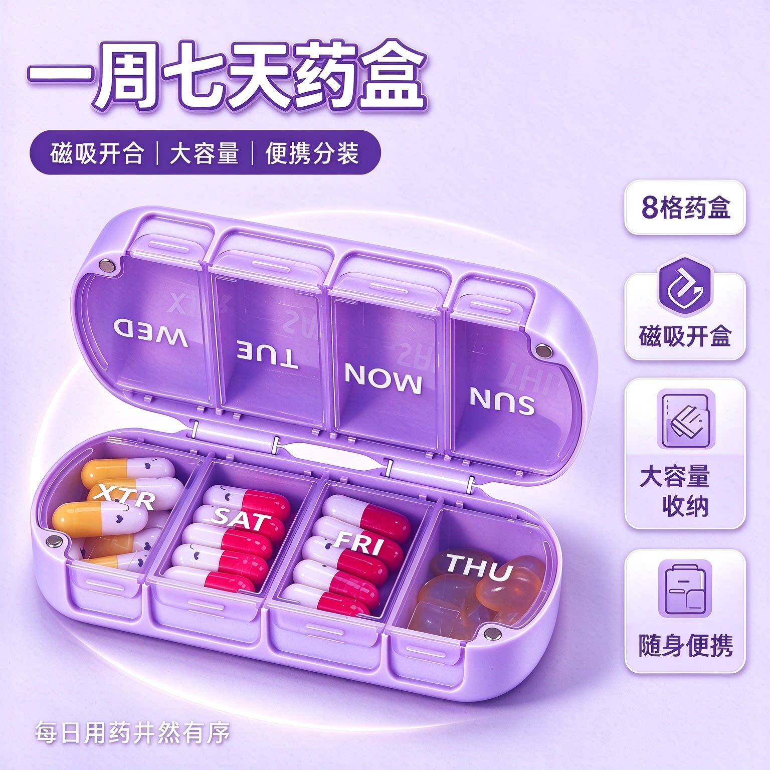 8格磁吸药盒便携大容量一周七天