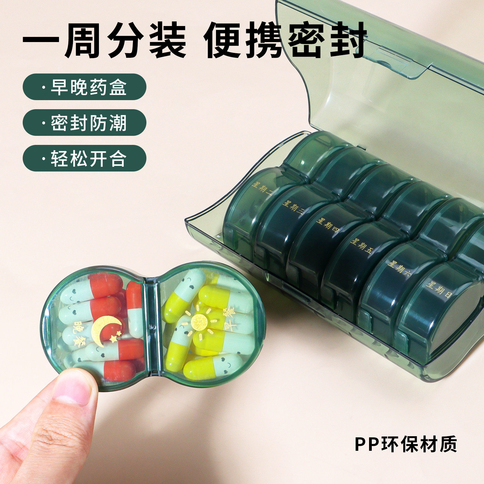 药盒一周七天早晚14格密封图片