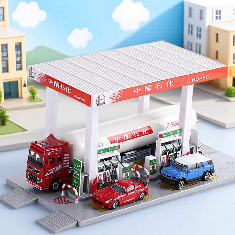 精邦合金加油站场景模型套装中石化中石油模拟场景加油站机带小车