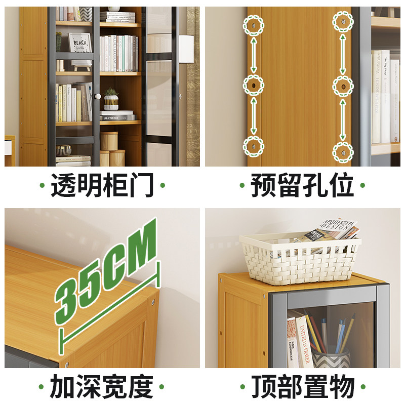 新品家用书柜多层带门实木落地置物客厅书架O学生收纳简易办公储