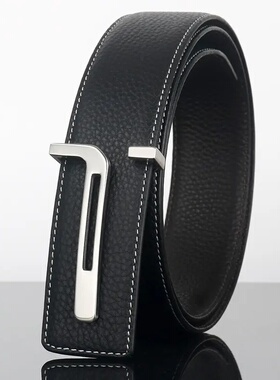 真皮皮带双面头层牛皮简约高档不锈钢平滑扣年轻人裤腰带潮男礼物