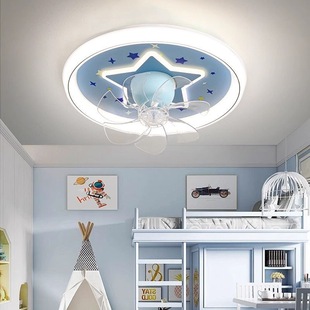 北欧儿童房间吸顶灯卧室灯带电风扇灯一体摇头吊扇灯简约现代灯具