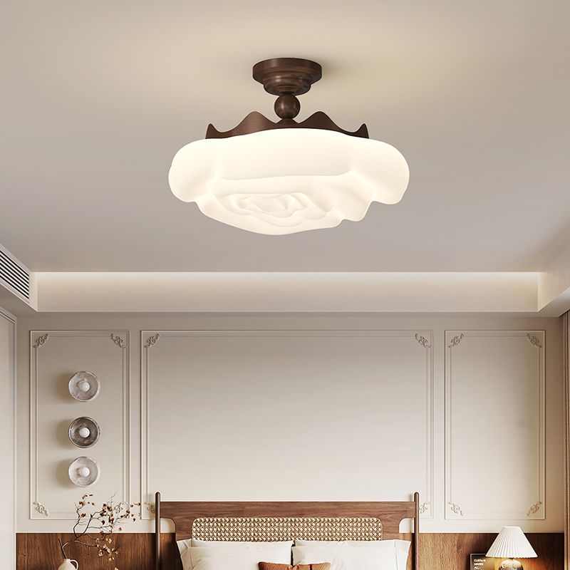 卧室灯北欧奶油风胡桃木色灯具现代简约全光谱护眼房间玫瑰吸顶灯