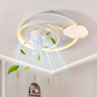 2025新款卧室风扇灯现代简约儿童房一体智能语音奶油风吸顶电扇灯