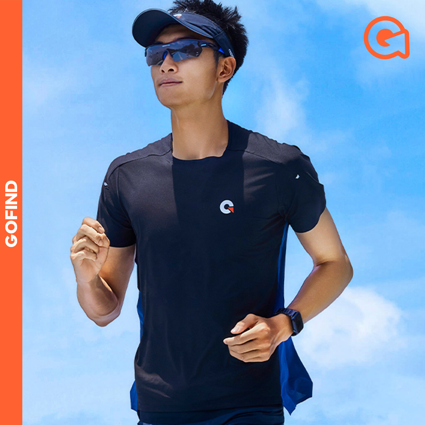 新品果凡跑步速干透气男女跑步运动马拉松拼色超弹圆领短袖T恤